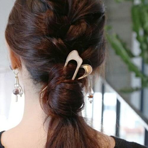 Girls Japanese Style Metal Alloy U-Shape Vintage Metallic Hairpin Chignon Stick Hairstyle Curved Updo Hair Fork Ponytail Holder