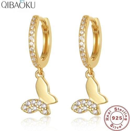 925 Sterling Silver Earrings Cute Butterfly Luxury Gold Color Earrings for Women Fine Jewelry Circle Earrings