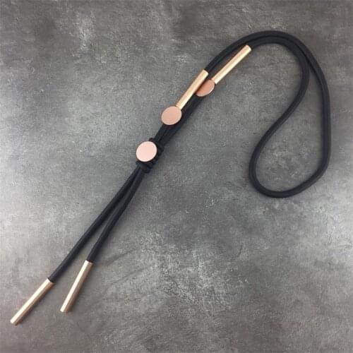 Women Fashion Jewelry Boho Black Rubber Lightweight Long Punk Metal Necklace Golden Plated for Office Lady