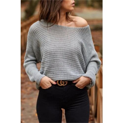 2021 hot Women Sexy Off One Shoulder Temporary Shed Knitwear Knitted Sweater Autumn Winter Long Sleeve Pullovers Casual Loose Sweater Fashion batwing