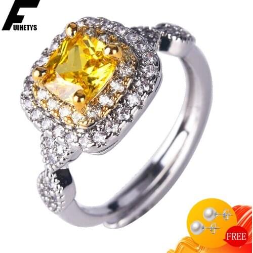 BaliJelry Charm Ring Geometric Citrine Zircon Gemstone 925 Silver Jewelry Rings for Women Wedding Engagement Party Accessories