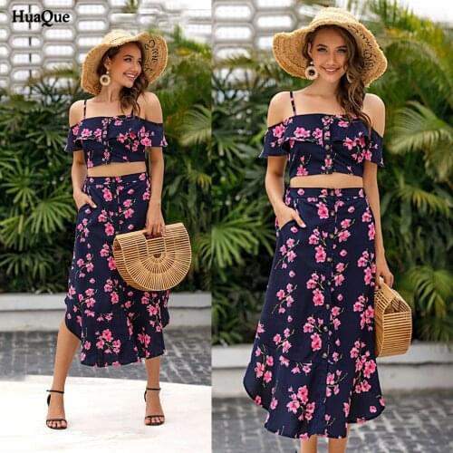 Womens Summer Dress Floral Chiffon Dress Elegant High Waist Two-piece A-LINE Boho Off Shoulder Beach 2021 Womens Floral Long