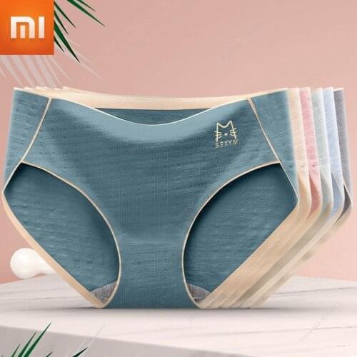 Xiaomi 4 Women Underwear Women Cotton Antibacterial Mid-waist Breathable Seamless Underwear Female Students Girl Large Size