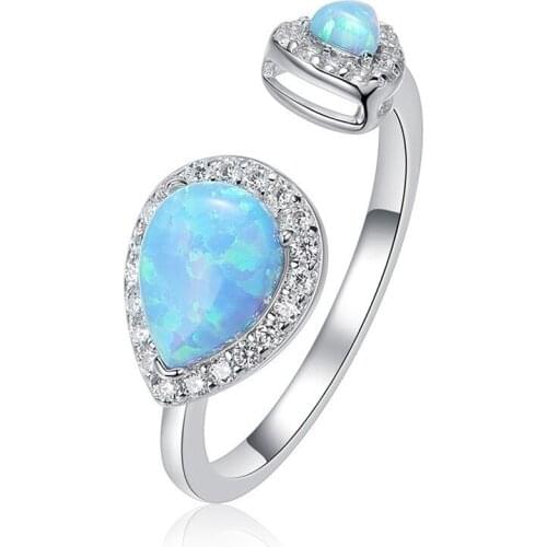 Marcatsa personality Blue Imitation Opal Ring Vintage Waterdrop Fire Opal Rings for Women Jewelry Elegant Bijoux Christmas Gift