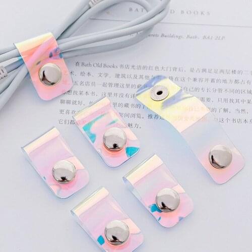 1pc Laser PVC Transparent Desktop Office Phone Cable Winder Earphone Clip Charger Organizer Management Wire Cord Fixer Holder