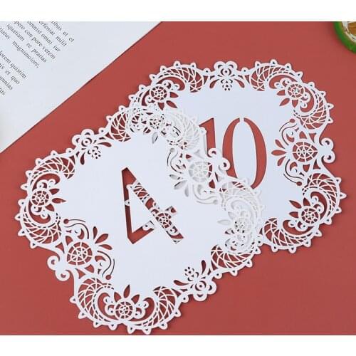 10Pcs/set Table Numbers 1-10 11-20 Mini Pearl Paper Laser Cut Table Number Cards for Weddings Party Banquet Wedding Table Number