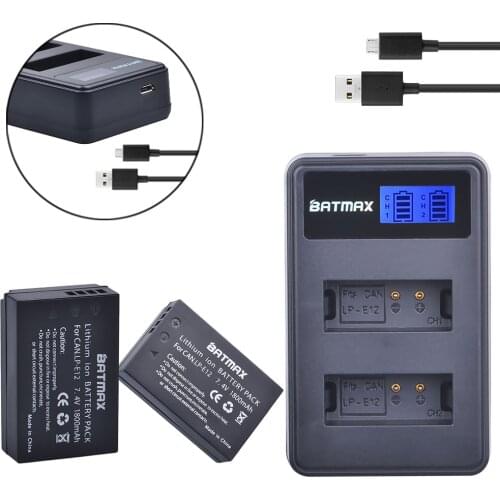 Batmax LPE12 LP-E12 LP E12 Camera Battery+ LCD Dual USB Charger for Canon EOS M M2 M100 100D Kiss X7 Rebel SL1