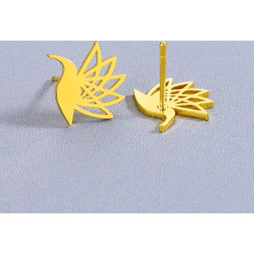 Chandler Flying Hummingbird Earrings Stainless Steel Bird Stud Earring For Girls Anti-allergy Piercing Ear Jewelry Fashion Gift