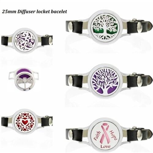 Tree of life Ribbon Essential Oil Diffuser Locket Bracelets Pu Leather twist screw 25mm locket for Women Aromatherapy Bracelet
