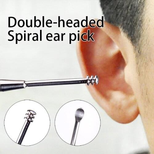 1PC Double-ended Stainless Steel Spiral Ear Pick Spoon Ear Wax Removal Cleaner Ear Tool Multi-function Portable