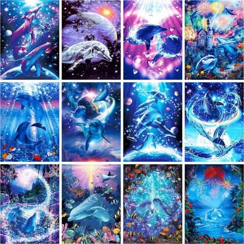 Evershine Diamond Embroidery Dolphin Animal Diamond Mosaic Full Layout 5D DIY Diamond Painting Cross Stitch Kit Home Decor