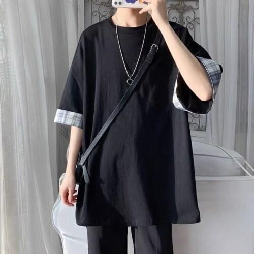 Splicing short-sleeved T-shirts, boys' trends, joker T-shirts, loose five-minute sleeves in summer