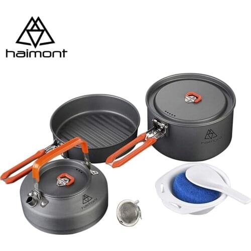 Haimont Camping Cooking Set Outdoor Cookware Set with Pot, Kettle, Pan, Bowls & Spatula for Backpacking, Hiking, Car Camping