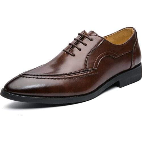 Classic Mens Formal Dress Oxfords Shoes Lace-up Pointed Toe Rubber Sole British Style Elegant Solid Business Wedding Groom Shoes