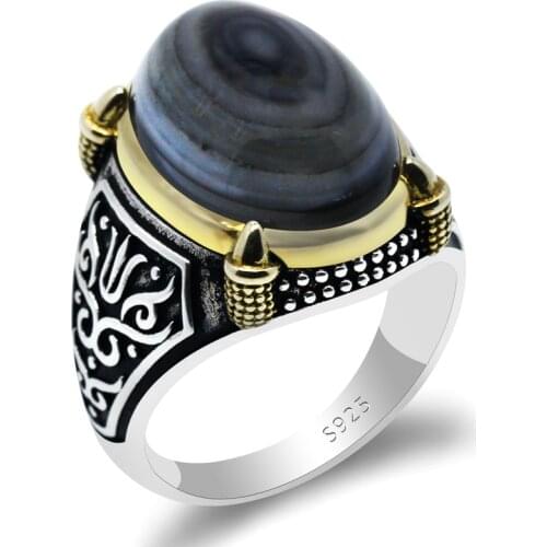 Real 925 Silver Ring For Male Natural Agate Stone Retro Punk Vintage Style Claw Lucky Wedding/Party Jewelry Rings Fine Jewelry