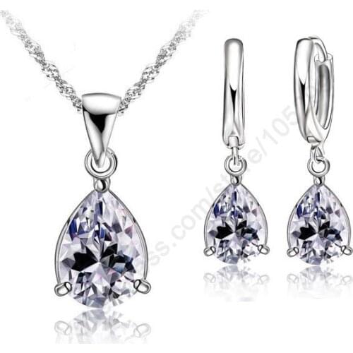 Fine Fashion Jewelry Set CZ Necklace+Earrings Jewelry Set 18 inch 925 Sterling Silver Necklace Chains ping