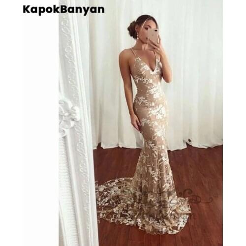 Lace Tulle V-neck Lace-up Backless Long Mermaid Prom Dresses Sexy Party Gown For woman