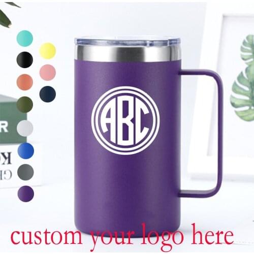 Stainless Steel Coffee Mug Cup with Handle, 24 oz Double Wall Vacuum Insulated Tumbler with Lid Travel Water Bottle Laser Name