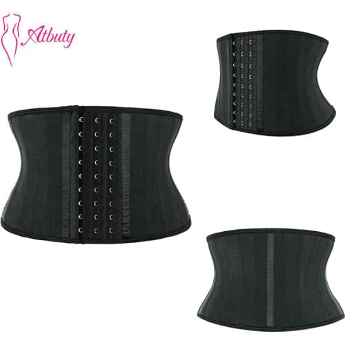 Atbuty Latex Waist Trainer Short Torso 7 Inches Underbust Corset 25 Steel Bone Smooth Cincher Body Shaper Tummy Control NBW1943B