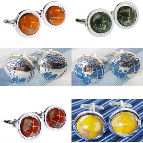 Trendy World Map Globe Cufflink Cuff Link 1 Pair Free Shipping Big Promotion