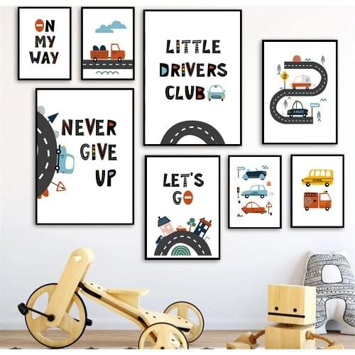 Cartoon City Car Wall Art Print Poster Nursery Canvas Painting Driver Club Posters Kids Nordic Wall Pictures For Boys Room Decor