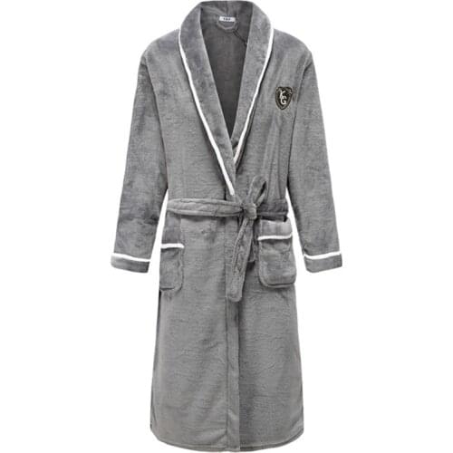 Men Thickening Warm Sleepwear Coral Fleece Intimate Lingerie Kimono Bathrobe Gown Full Sleeve Home Dressing Gown V-neck Negligee