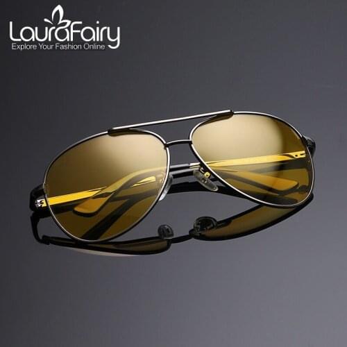 Laura Fairy Brand Designer Fashion Night Vision Glasses Sunglasses Aircraft Frame Outdoor Yellow Lens Glasses Men 2016