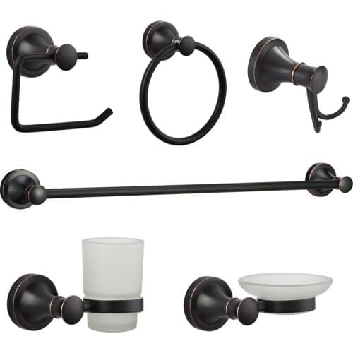 Black Classical Bathroom Accessories Set Wall Mpunt Round Basin Bathroom Hardware Set