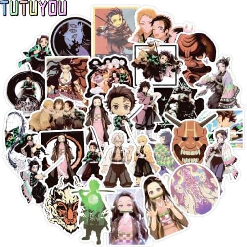 PC1781 50pcs/set Demon Slayer Creative Badges Stickers Decorative Stickers Cartoon Style For DIY PC Wall Notebook Case Stickers