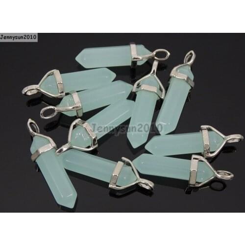 Natural Sky Blue Ja-de Gems Stones Hexagonal Pointed Healing Reiki Chakra Pendant Beads Necklace Earrings Jewelry 10Pcs/Pack