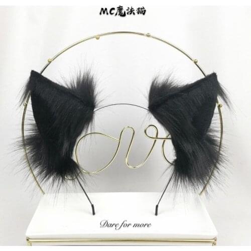 Black Wolf ears beast ear hand made hair hoop simulation cat ears dark gothic lolita kc
