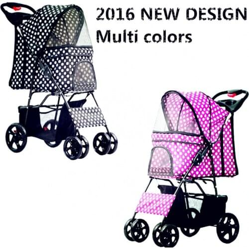 With rain cover one hand collapse cat pet stroller,dog strollers folding four wheeled pet gear multi color:purple pink blue
