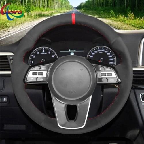 DIY Hand-Stitched Non-slip Black Suede Car Steering Wheel Cover For Kia K5 Optima 18-19 Sportage 3 Forte Ceed Cee'd 17-19
