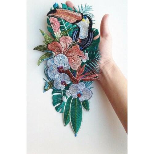 Toucan Tropic Orchid Bird Embroidered Patch Extra Quality Iron on Patches for Clothing Appliques Nature Animal Badges DIY