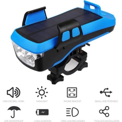 USB Rechargeable Multi-function Bicycle Horn Light Motorcycle light Bike Mobile Phone Holder Powerbank Night Riding Safety Tools