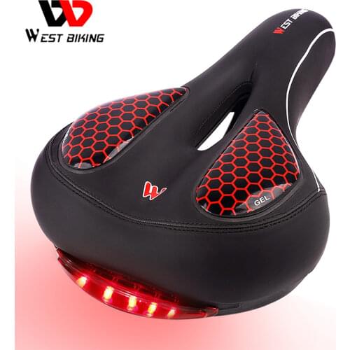 WEST BIKING MTB Bike Saddle Seat with Cycling Taillight Thicken Wide Comfortable Bike Bicycle Saddles GEL Hollow Bicycle Saddle