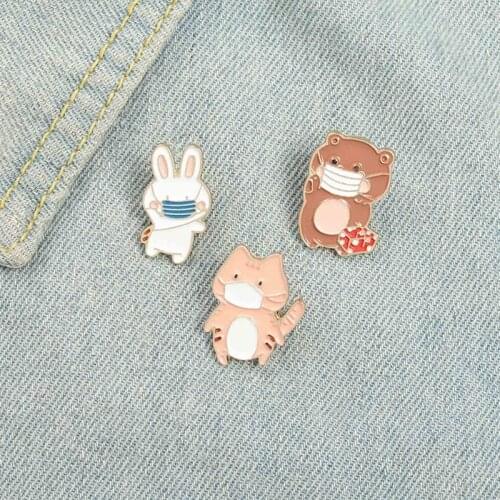 Funny Cat Bear Rabbit Brooches Shirt Lapel Badge Bag Cartoon Jewelry Gift For Kids Friends Animal Enamel Pins