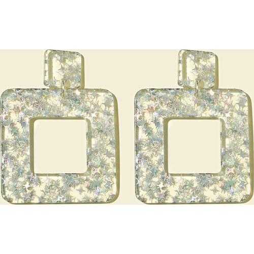 New Design Acrylic Glitter Star Sequin Drop Earrings For Women Bohemian Transparent Square Long Dangle Earrings Fashion Jewelry