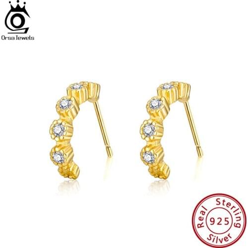 ORSA JEWELS Authentic 925 Sterling Silver Meniscus Stud Earrings For Women Lightweight Earrings Female Trendy Fine Jewelry SE205