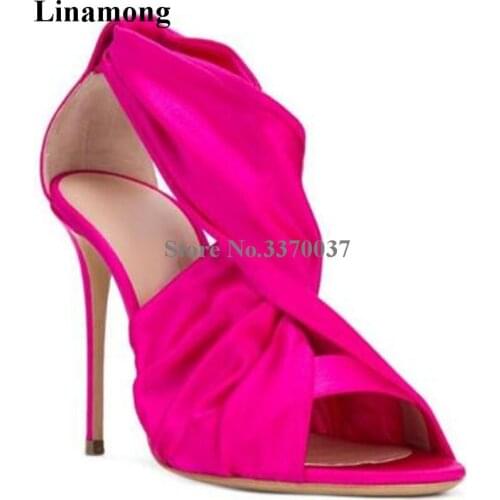 Women Newest Peep Toe Suede Leather Knotted Stiletto Heel Sandals Rose Red Blue Cut-out Elastic High Heel Sandals Dress Heels