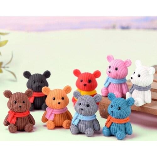 1pc Scarf Bear Animal Model Craft Doll Gift Bonsai Decor Miniature Home Dollhouse Ornament Fairy Garden Decoration DIY Accessory