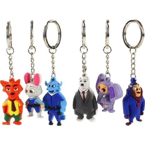 3.5-4.5cm 6pcs/Lot Disney Zootopia Rabbit Judy Fox Nick Key Chains PVC Action Figure Model Toy Doll