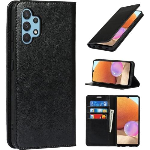 Natural Genuine Leather Skin Flip Wallet Book Phone Case Cover On For Samsung Galaxy A32 2021 4G 5G A 32 4/6/8 64/128 GB Global