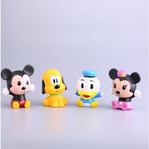 4 pcs/set Disney Mickey Minnie Soft glue Action Toy set baby Bathing water beach Toy Figures