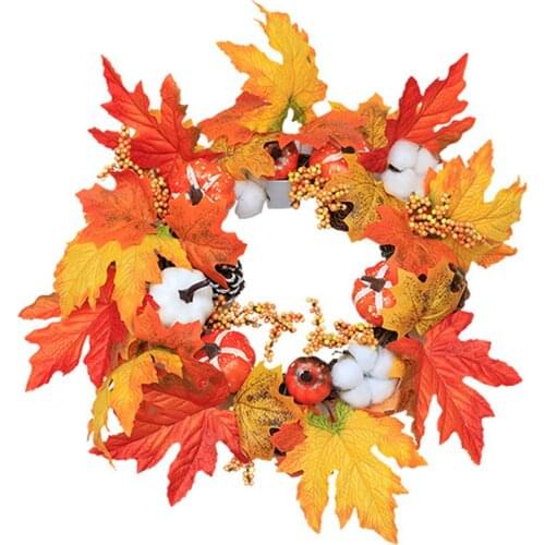 40cm Halloween Wreath Artificial Maple Leaf Pumpkin Wreath Halloween Door Decoration Thanksgiving Autumn Wreath Kind