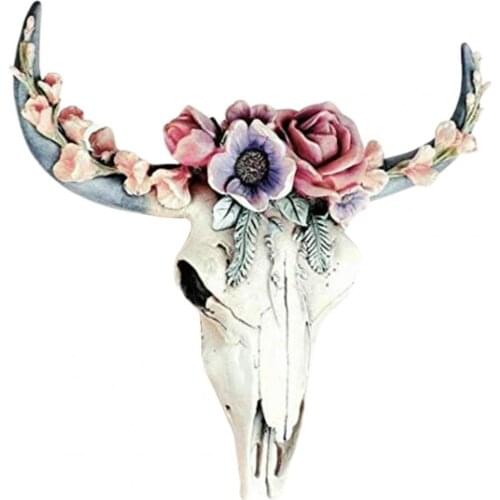 60% Hot Sale New style Succulent Flower Cow Skull Wall Decor Resin Ornament with Hanging Hole Bull Head Pendant Home Decoration