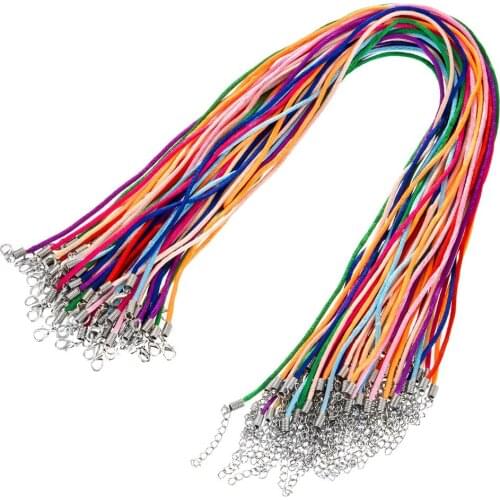 SZanbana 60 Pieces 2.0 mm Satin Silk Necklace Cord 20 inches with 2 inches Extension Chain and Lobster Clasp, Multicolor