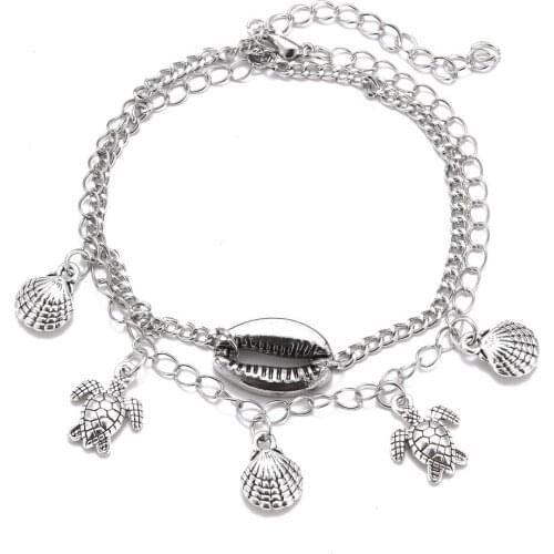 New Beach Alloy Anklet with Sea Turtle Scallop Shell Pendant Anklet for Female foot jewelry barefoot sandal