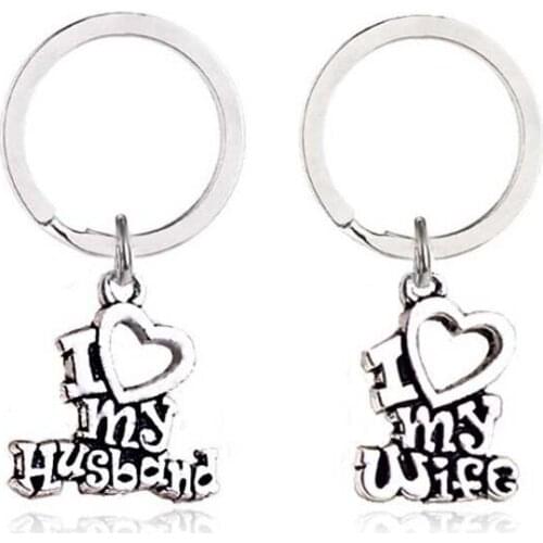 2pcs I Love My Husband Wife Charm Pendant Keychain Key Chain for Couple Birthday Anniversary Jewelry Gift