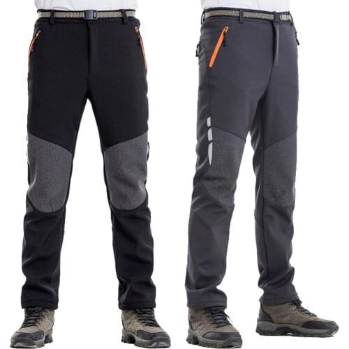 Winter Plus Velet Reflective Mens Hiking Pants Outdoor Sports Thick Trekking Skiing Waterproof Pants Men Softshell Trousers